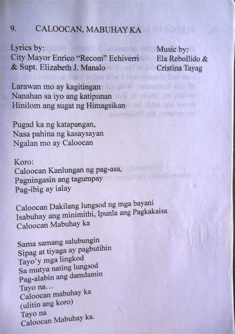 Mabuhay Ka Caloocan .